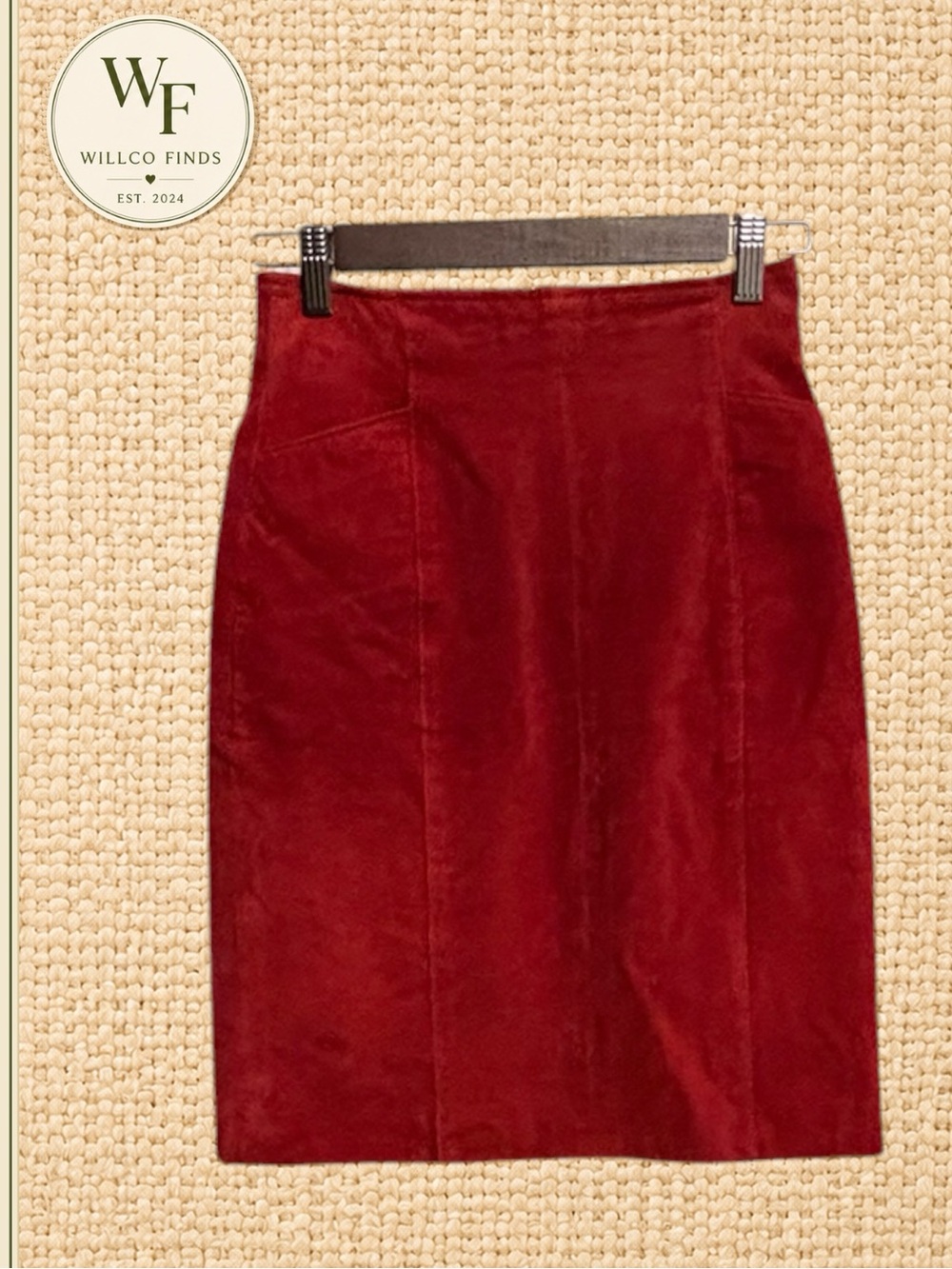 Vintage Wilsons Leather Red Suede Pencil Skirt Size 4 Genuine Leather Y2K